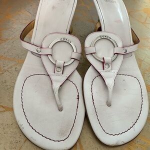 Coach White Leather Sandals with Silver Accents